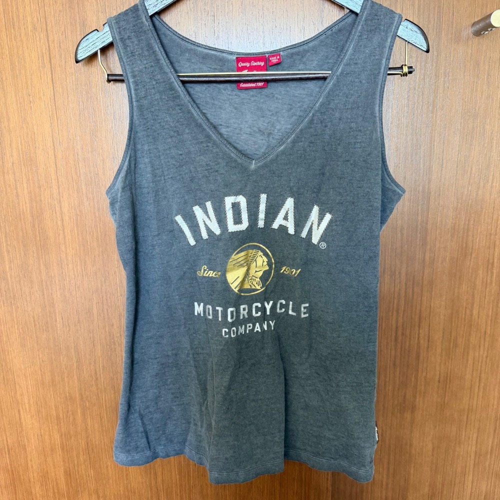 Indian Motorcycle Company Womens V-Neck Graphic Tank Top Charcoal Gray Medium